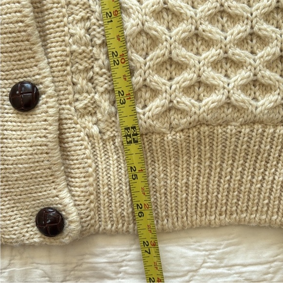 Vintage Wool Aran Sweater Cardigan Cream - Picture 7 of 16